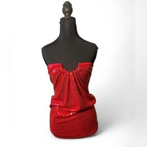 Red Sequin Strapless Top